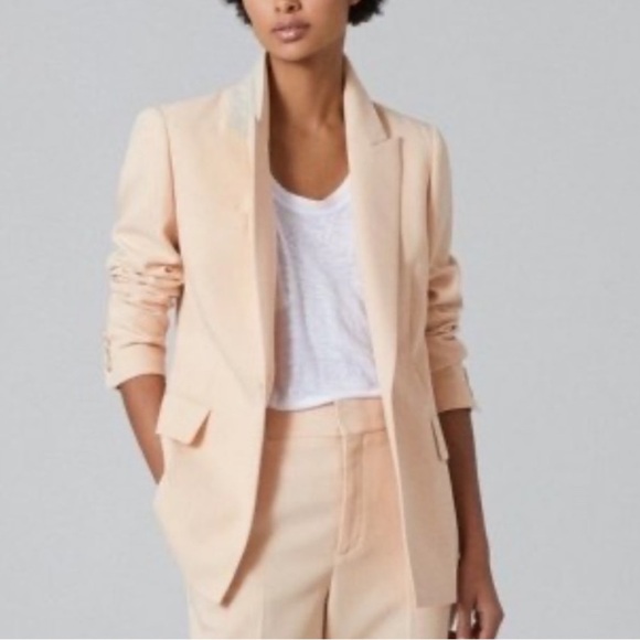 Reiss Wool Linen Blend Slim Fit Blazer In Apricot NEW - Picture 4 of 7